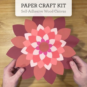 DIY Paper Flower Art Kit: Burgundy/Pink | 12x12&quot; Craft Set | Pre-cut, Color-coded Paper Pieces | Self-Adhesive Wooden Base | Wall/Mantel Art