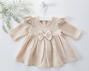 Long Sleeve Summer Muslin Baby Dress, 100% Cotton, Flower Girl Dress for Toddler, First Birthday Dress, Baby Shower Gift, Newborn Photoshoot