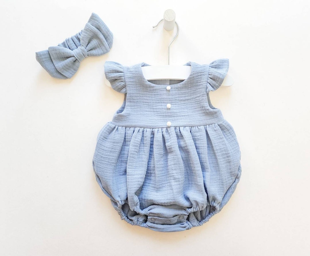 Muslin Baby Girl Romper and Headband Set, Girl Summer Romper, First