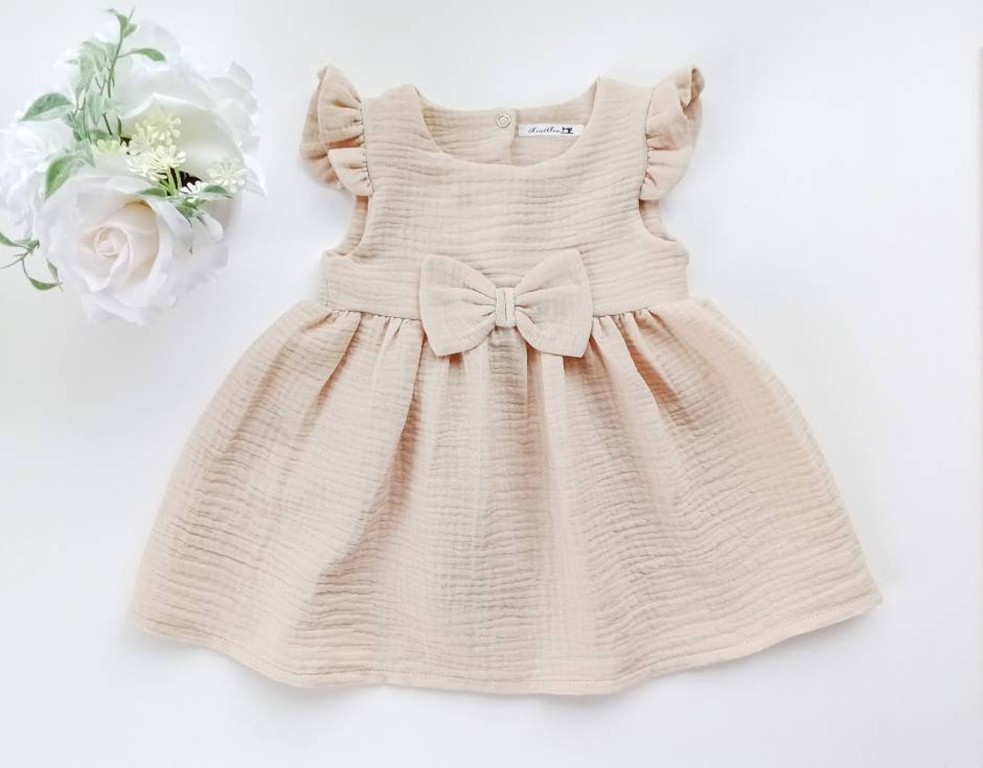 Beige Muslin Baby Dress Summer Flower Girl Dress 100% - Etsy