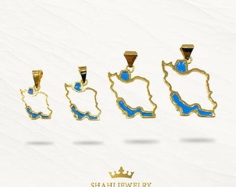 Enamel Iran Map Pendant: Gold Plated 925 Silver Persia Jewelry
