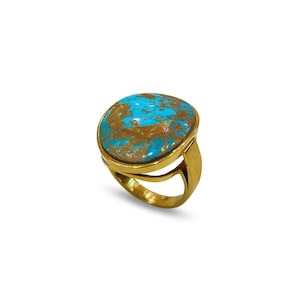 Casual Statement Ring,  18K Solid Gold Arizona Turquoise , Gift for her