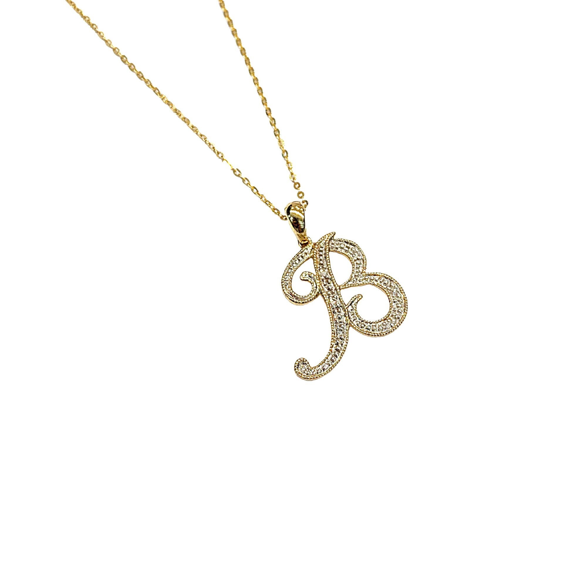 10K Yellow Gold Initial Monogram Name Letter B Charm Necklace