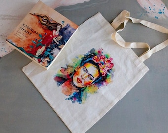 Frida Tote Bag, Einkaufstasche aus natürlicher Bio-Baumwolle, Schultertasche, umweltfreundliche Tasche, leichte Einkaufstasche