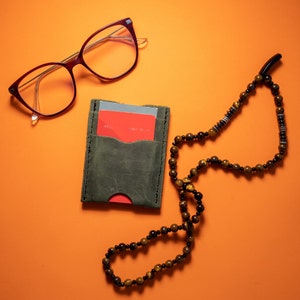 Cuero hecho a mano Unisex Wallet Card Holder Verde