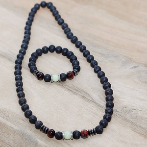 Men&#39;s Lava Bead Bracelet-Necklace-Natural Lava Stone Healing Therapy Bracelet-NecklaceInner Peace Balance Meditation Lava Bracelet-Necklace