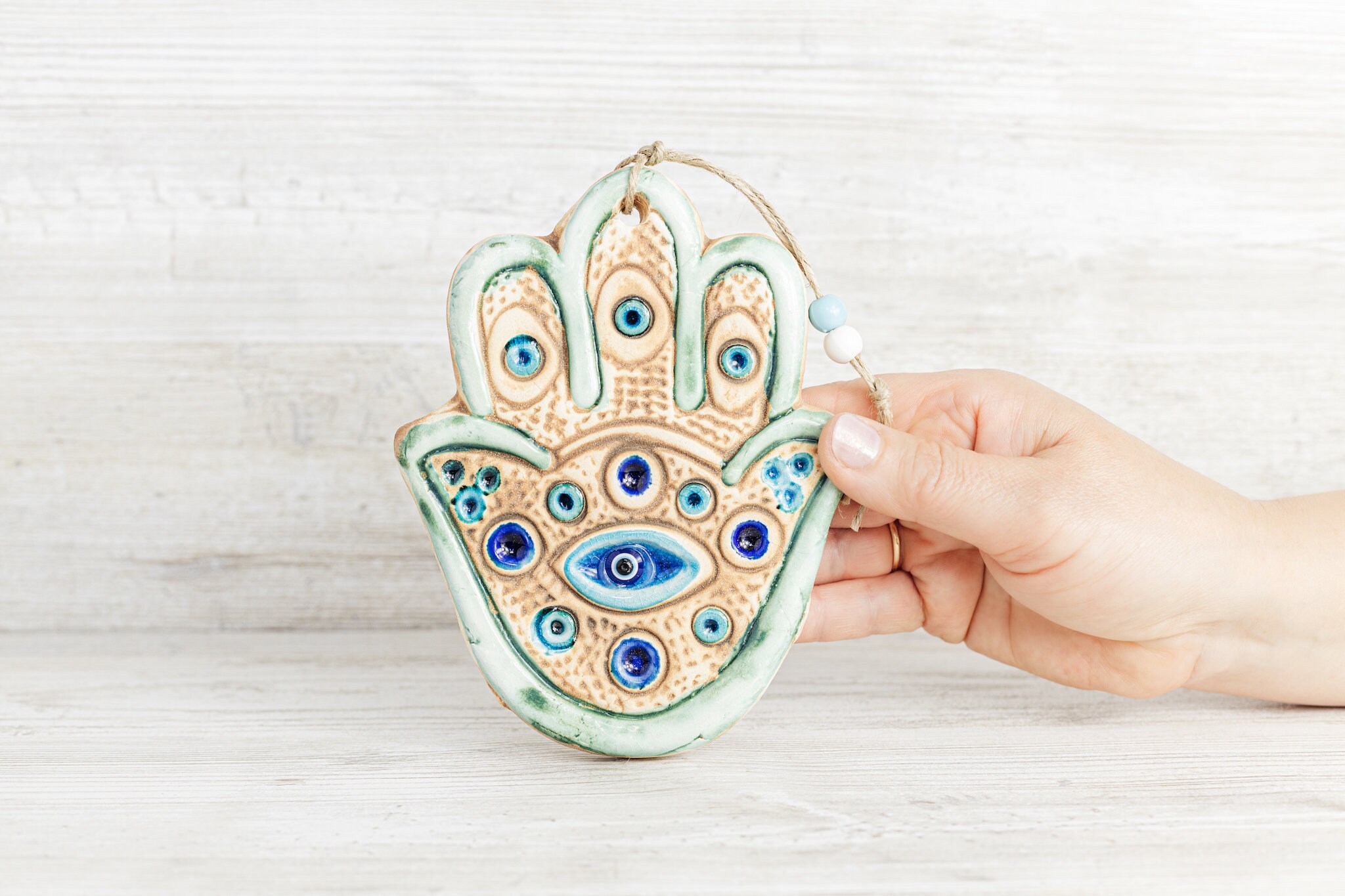 Evil Eye Wall Art, Eye Wall Decor, Home Blessing, Handmade Ceramic Art, Hamsa