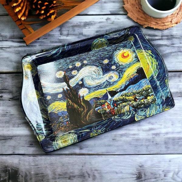 Tea Coffee Trays / Turkish, Mediterranean, Gift for Her, Cat, gift Van Gogh