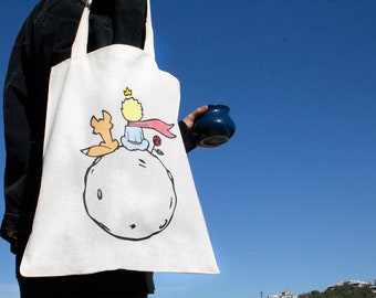 Kleiner Prinz Einkaufstasche, Einkaufstasche aus natürlicher Bio-Baumwolle, Schultertasche, umweltfreundliche Tasche, leichte Einkaufstasche