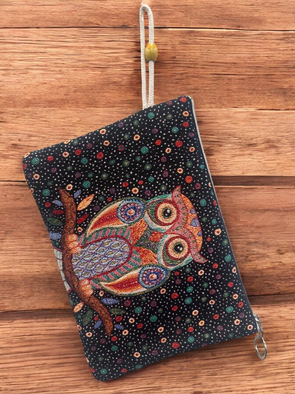 Authentic Tapestry Owl Pattern Clutch Bag