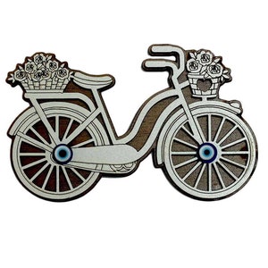 Imán de nevera de recuerdo grabado de madera con temática de mano - Símbolo de bicicleta - Regalos de Navidad - Nuevo regalo de hogar - Idea de regalo, Regalos para Navidad