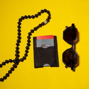 Cuero hecho a mano Unisex Wallet Card Holder Negro