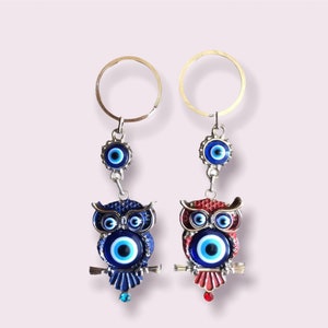 Handmade, 2 pack Turkish Greek, Evil Eye, key chains, Hamsa/Fatima-Owl, for Good luck Charm