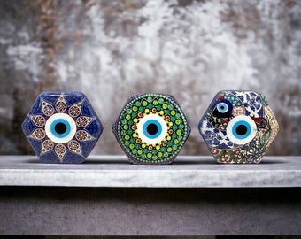 Souvenir Handmade 3 Stück Glas Kühlschrankmagnete - Evil Eye Symbol- Weihnachtsgeschenke - Neues Zuhause Geschenk - Geschenkidee, Geschenke für Weihnachten
