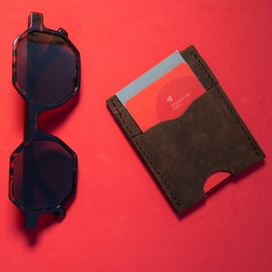 Cuero hecho a mano Unisex Wallet Card Holder Marrón