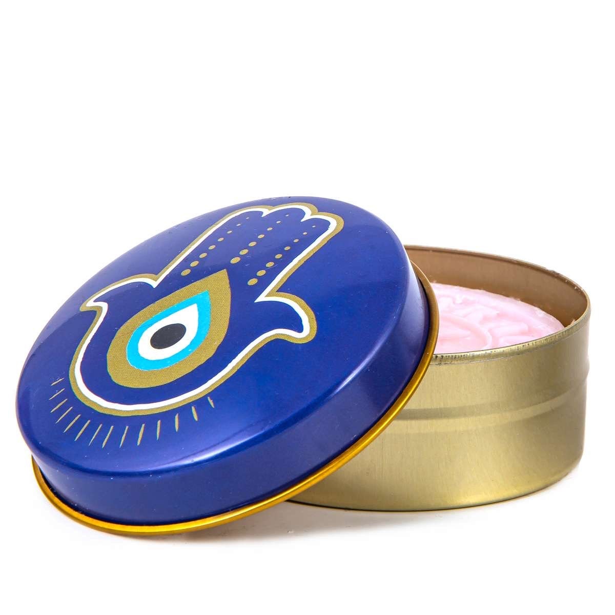 Olive Oil Soap in Metal Box with Evil Eye Hamsa Pattern - Unique Gift - Cute gift - Natural olive oil soap