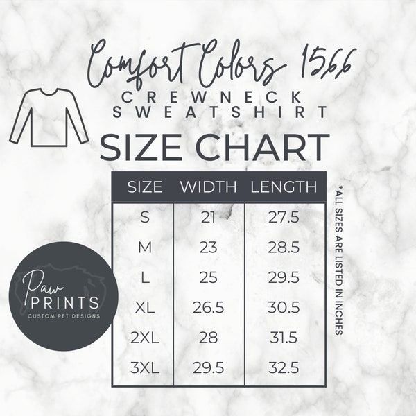 Comfort Colors Sweatshirt Sizing and Color Chart Etsy