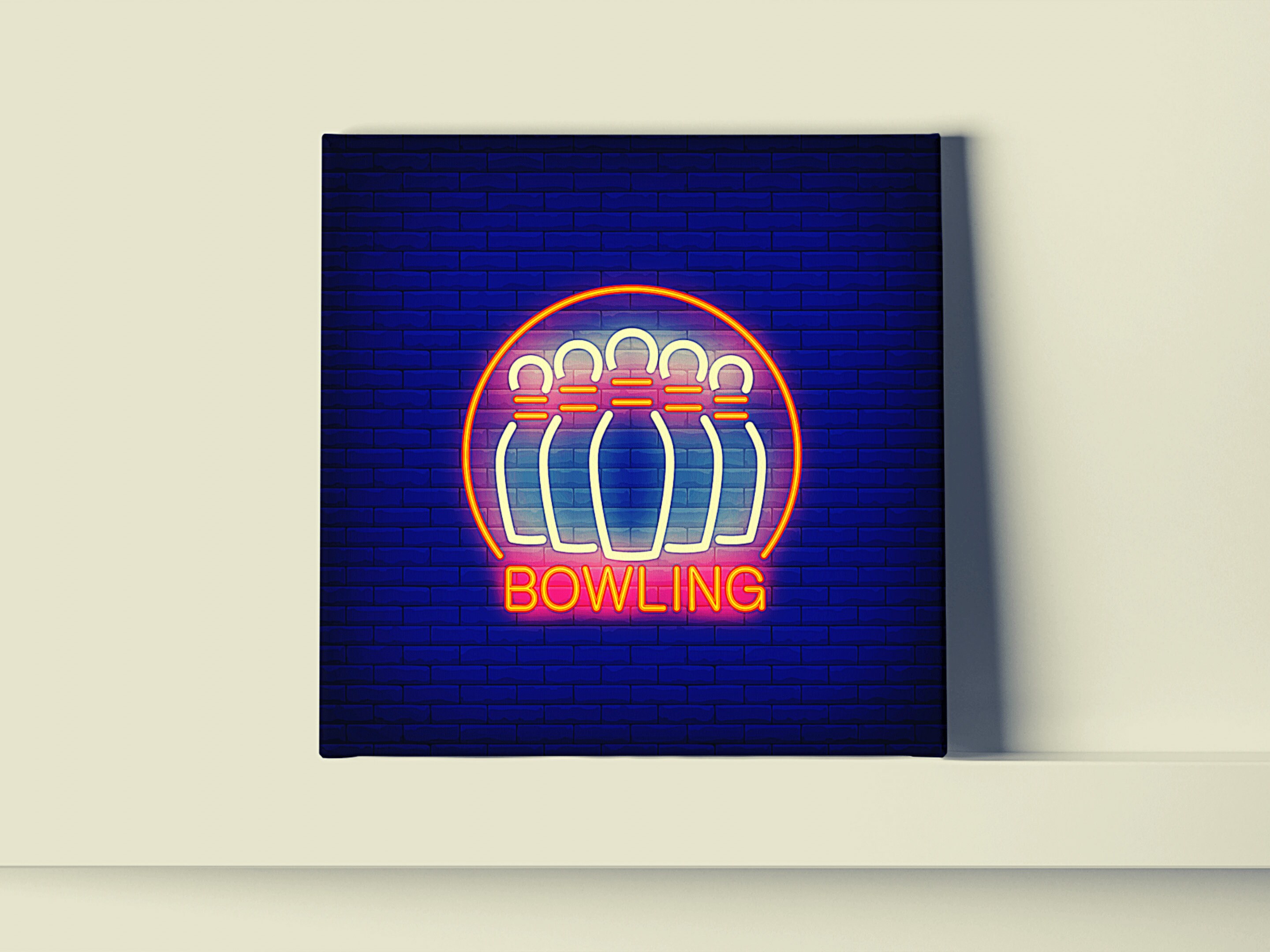 Tableau Bowling, Strike, Quilles, Sports, Impression sur Toile Art Mural Toile, de Style Néon
