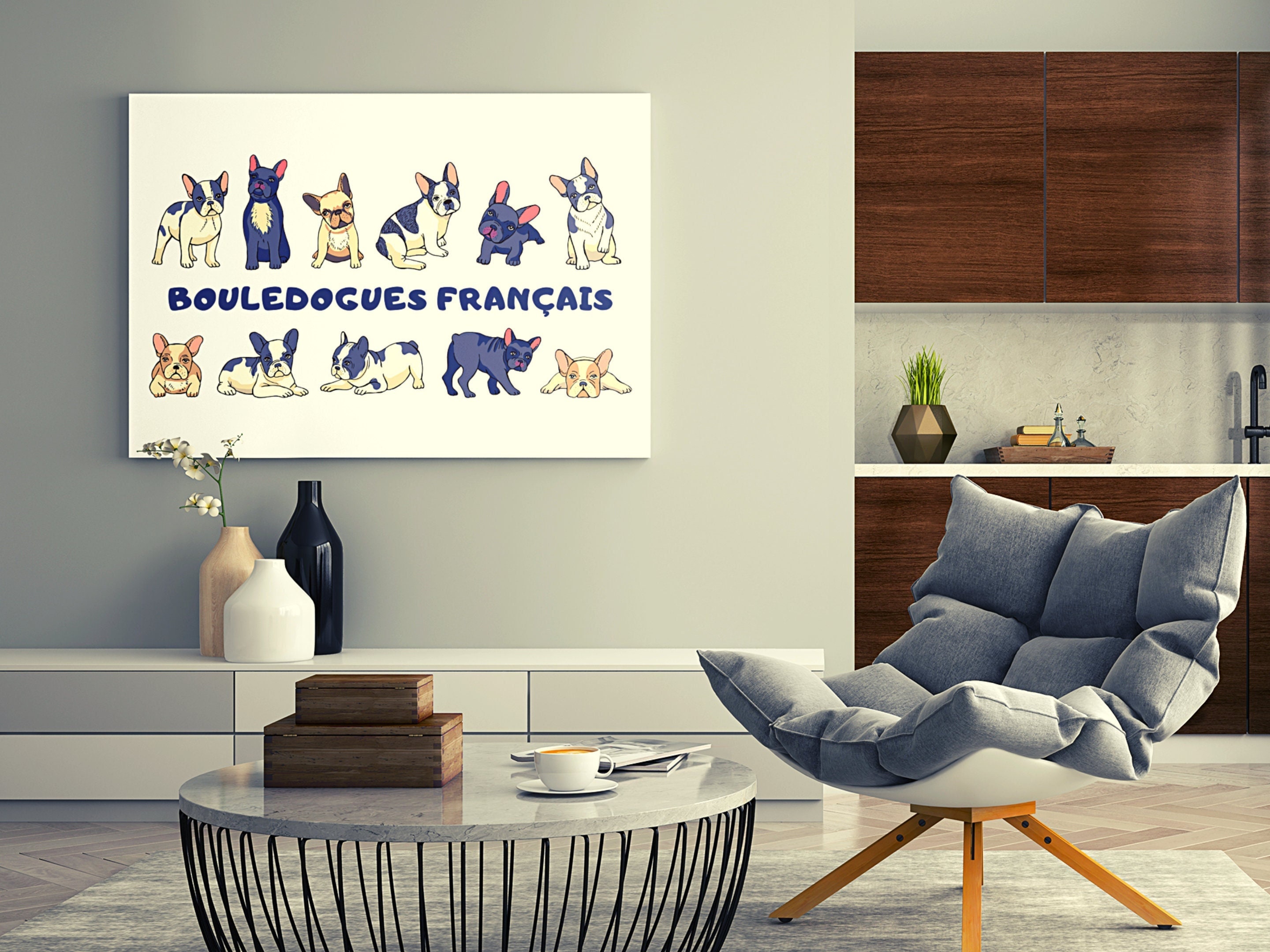 Tableau Bouledogue, Frenchie, Chien, Animaux, Impression sur Toile Art Mural Toile, de Livraison Gra