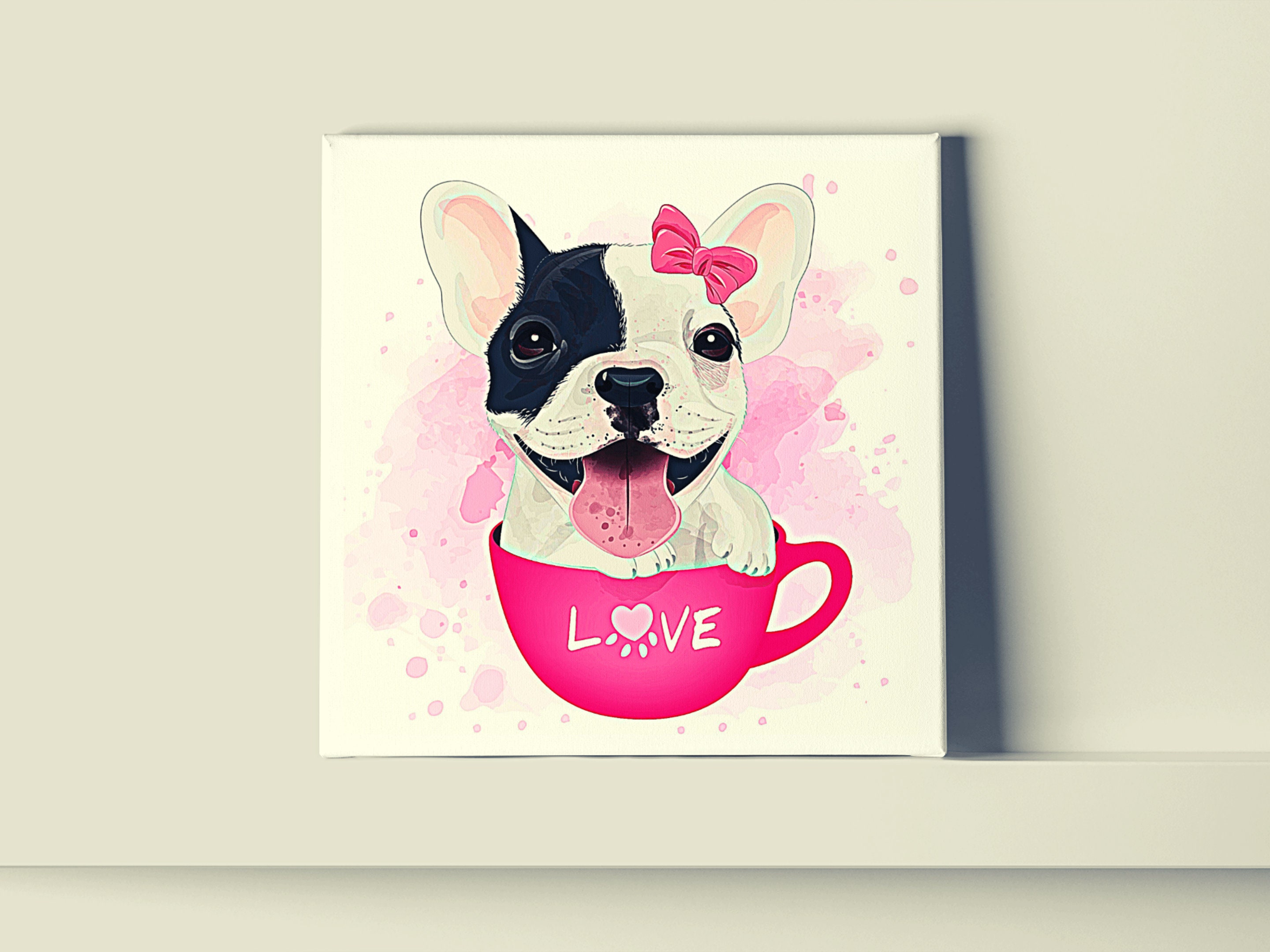 Tableau Bouledogue Français, Love, Tasse, Frenchie, Chien, Animaux, Impression sur Toile Bouledogue,