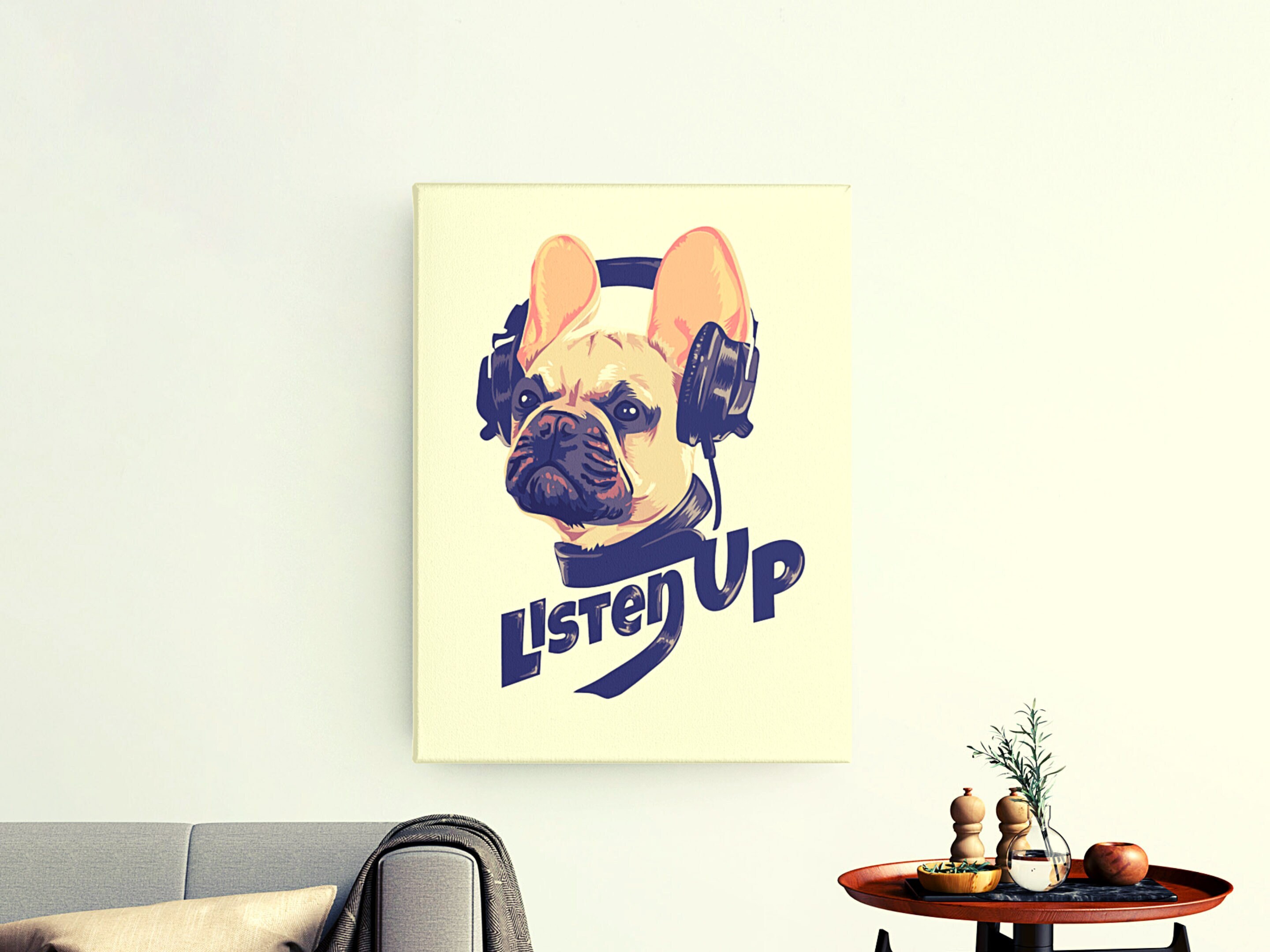 Tableau Bouledogue, Frenchie, Chien, Animaux, Impression sur Toile Art Mural Toile, de Musique, List