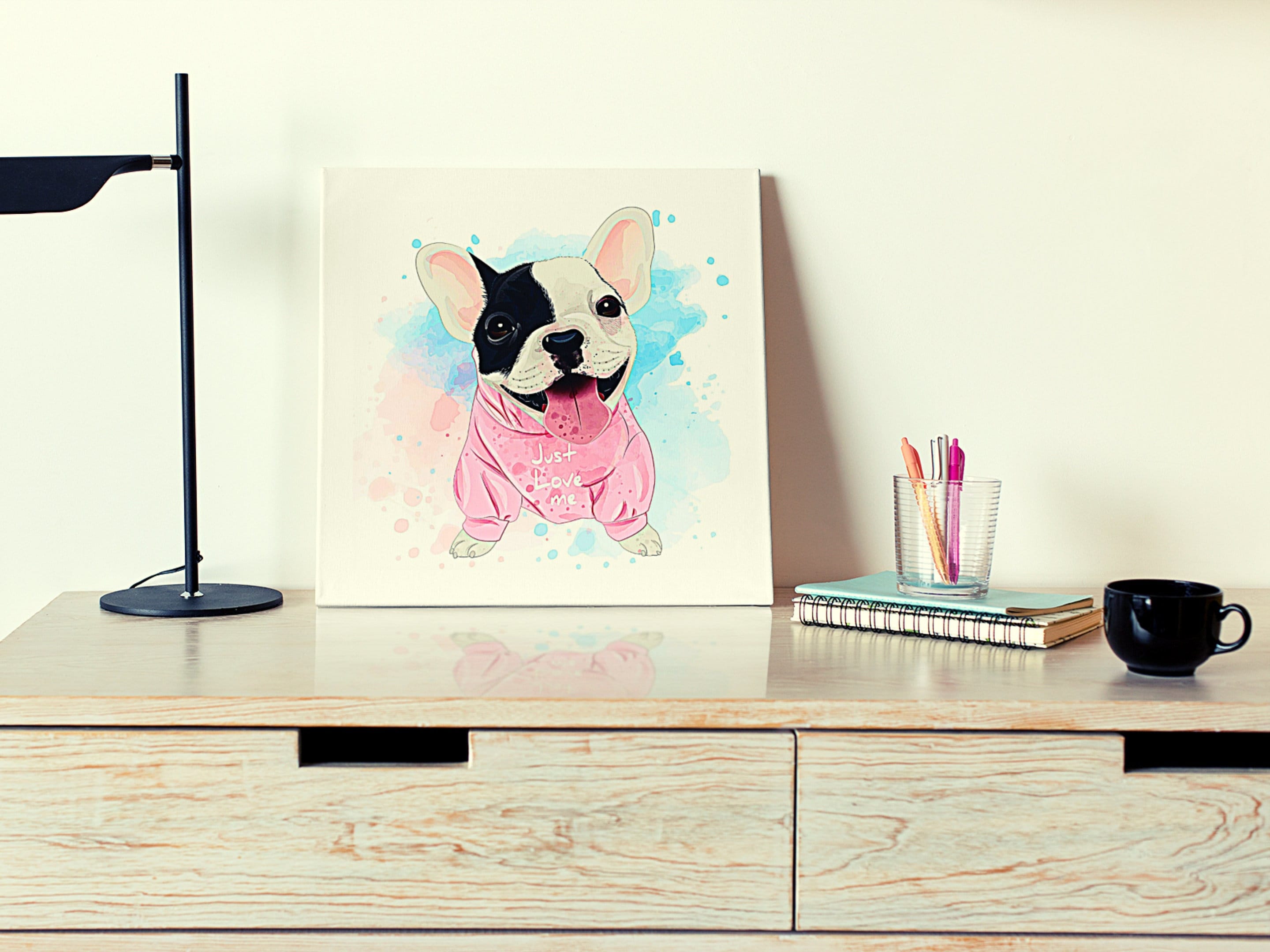 Tableau Bouledogue Français, Love, Love Me, Frenchie, Chien, Animaux, Impression sur Toile Bouledogu