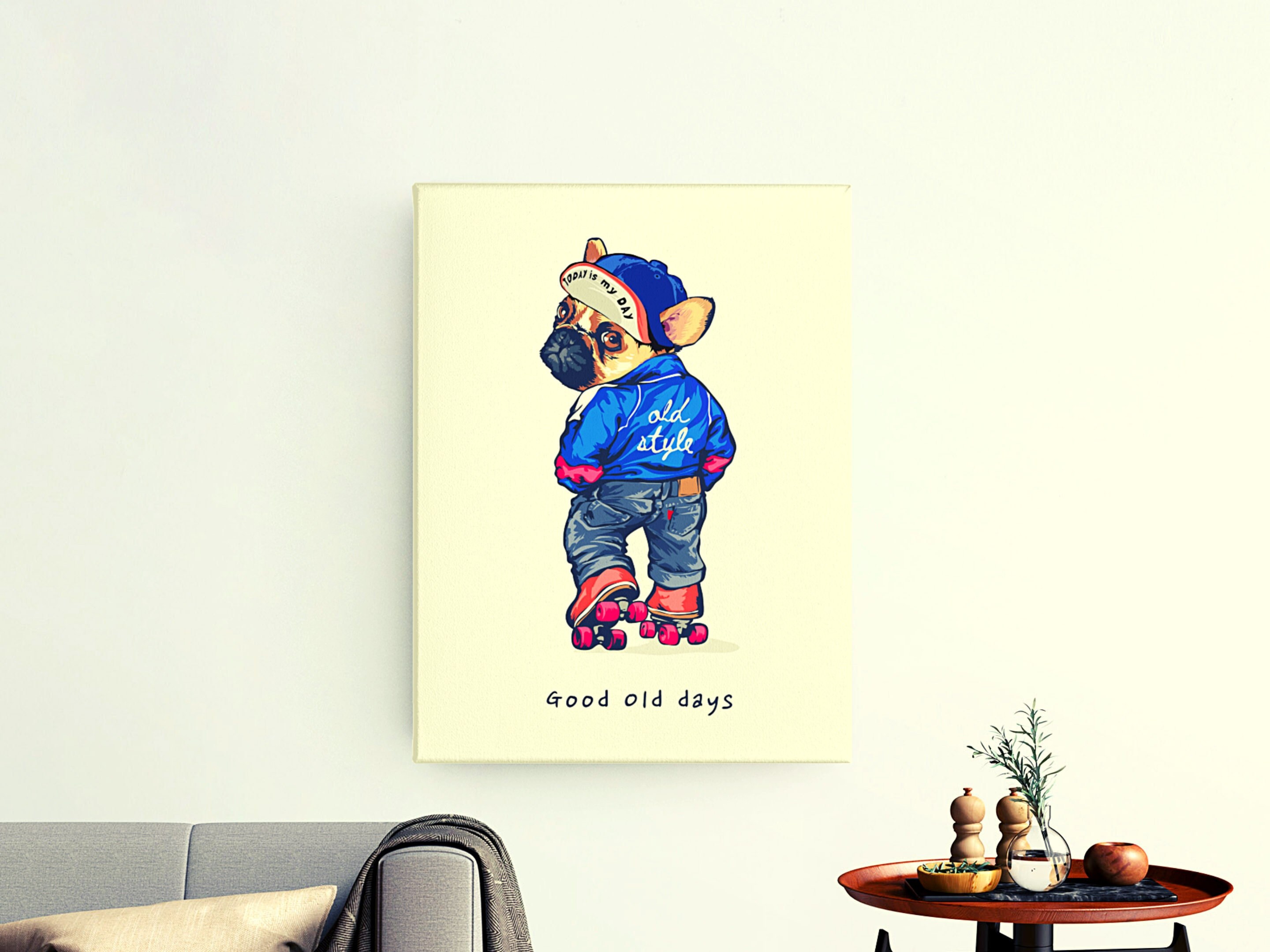 Tableau Bouledogue, Frenchie, Chien, Animaux, Impression sur Toile Art Mural Toile, de Roller, Old S