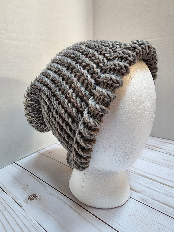 Chunky Knit Beanie - Gray and White Grey & White Stripe Chunky Knit Beanie – Mebie Baby main image 4