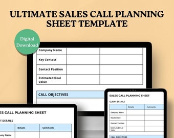 Sales Call Planning Sheet Template, Editable Sales Goal Template, Sales Call Tracker Goal Planner, Sales Log Printable Digital Download