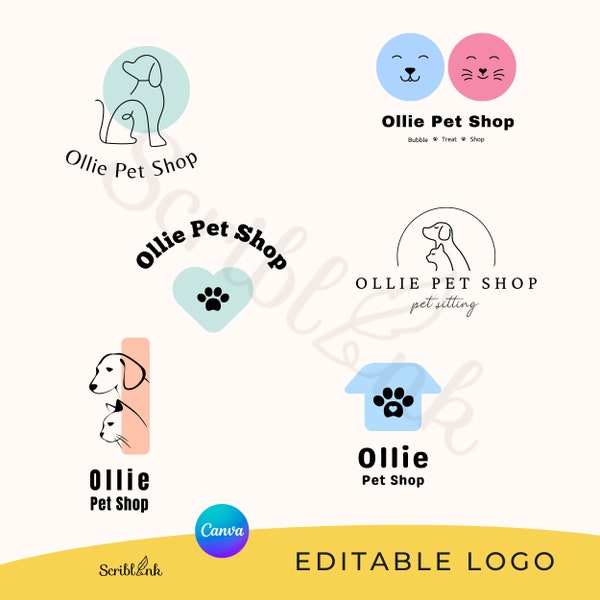 Pet Store Logo Canva 6 Editable Pet Store Svg Dog Cat Logo Pet Sitting Grooming Svg Png Modern Pet Sitting Services Logo Pet Care Template