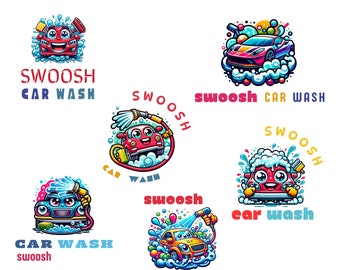 Custom Car Wash Logo, Canva 6 Editable Auto Wash Logos, Power Washing Logo, Premade Wash Car Business Shop Logo, Car Cleaning DIY Logo