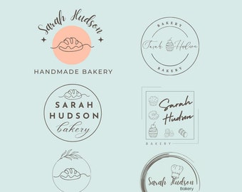 Custom Bakery Logo, Canva 6 Editable Cake Shop Logos, Modern Bakery Logo, Cupcake Logo Dessert Bread Shop Logo, Premade Baker Business Logo