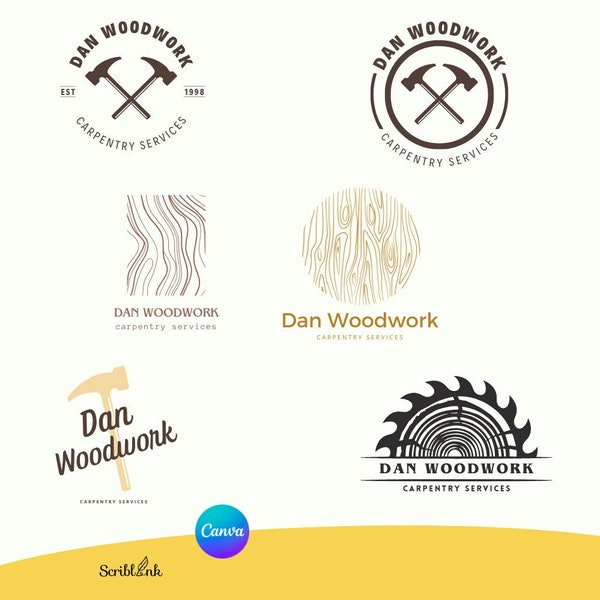 Carpenter Logo Canva 6 Editable Carpenter Tool Logo Svg, Repairman Svg, Construction logo Svg, Builders logo Svg, Wood Work Logo, Carpentry