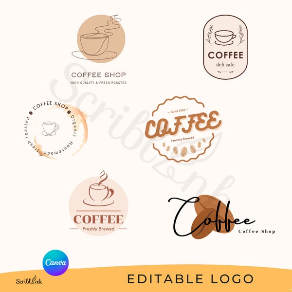 DIY Coffee Shop Logo Canva 6 Editable Coffee Shop Svg Cafe Logo Png Coffee Store Logo Cafe Shop Modern Coffee Bar Place  House Logo Template