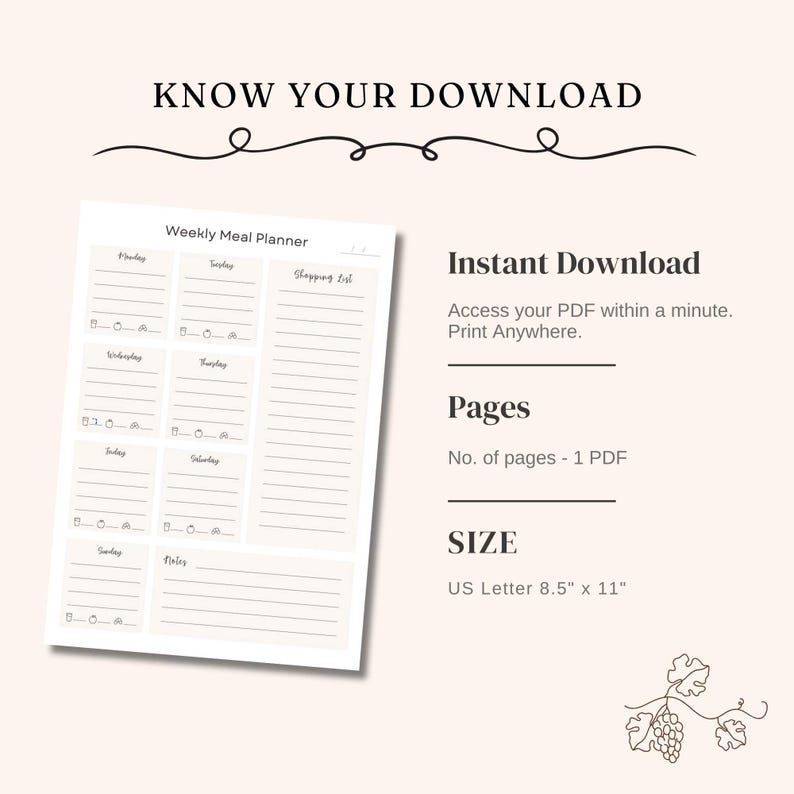 Meal Planner Printable, Weekly Meal Tracker, Daily Meal Prep, Menu Plan ...