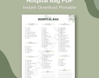 Hospital Bag Checklist PDF Printable, Mom Dad Baby Hospital List PDF, Birth Preparation, Pregnancy Planner Checklist Instant Download