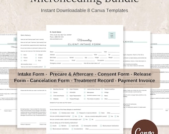 Microneedling Forms, Esthetician Med Spa Intake Forms, Skin Needling Consent and Aftercare