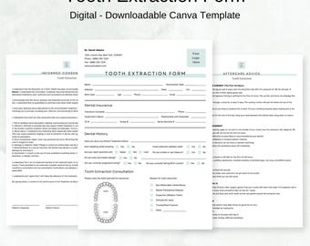 Zahnextraktion Bundle Form Druckbare Zahnmedizin PD Oral Surgery Nachsorge Anleitung Zahnarztpraxis Forms Instant Download