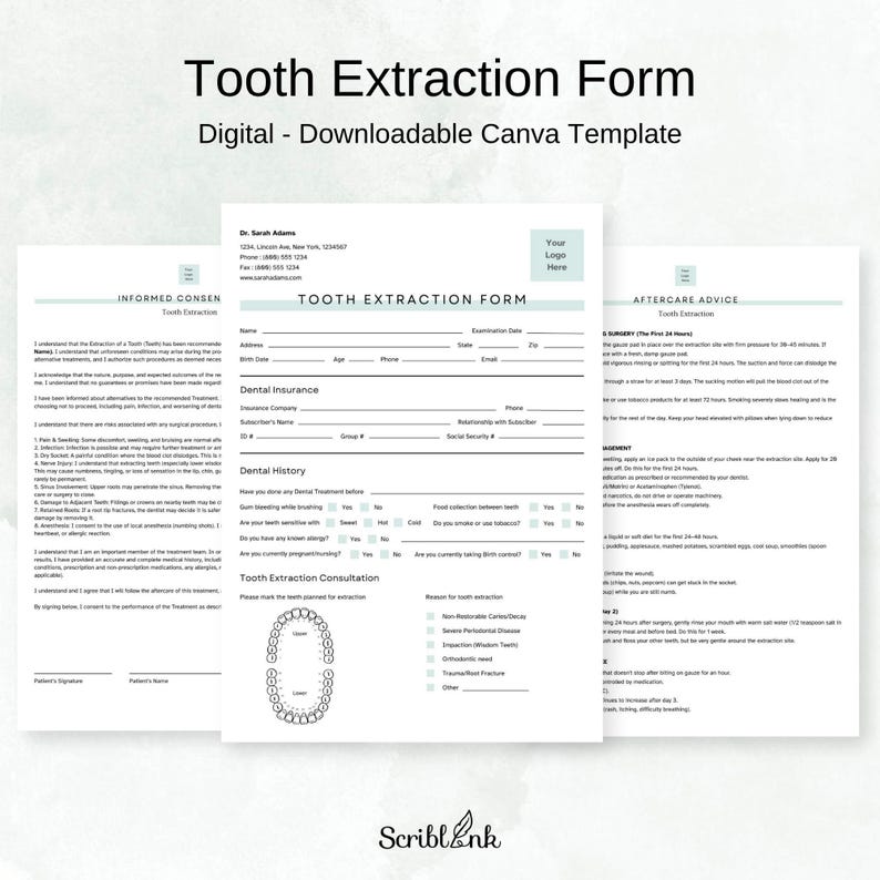 Tooth Extraction Bundle Form Printable Dental Clinic PD Oral Surgery ...