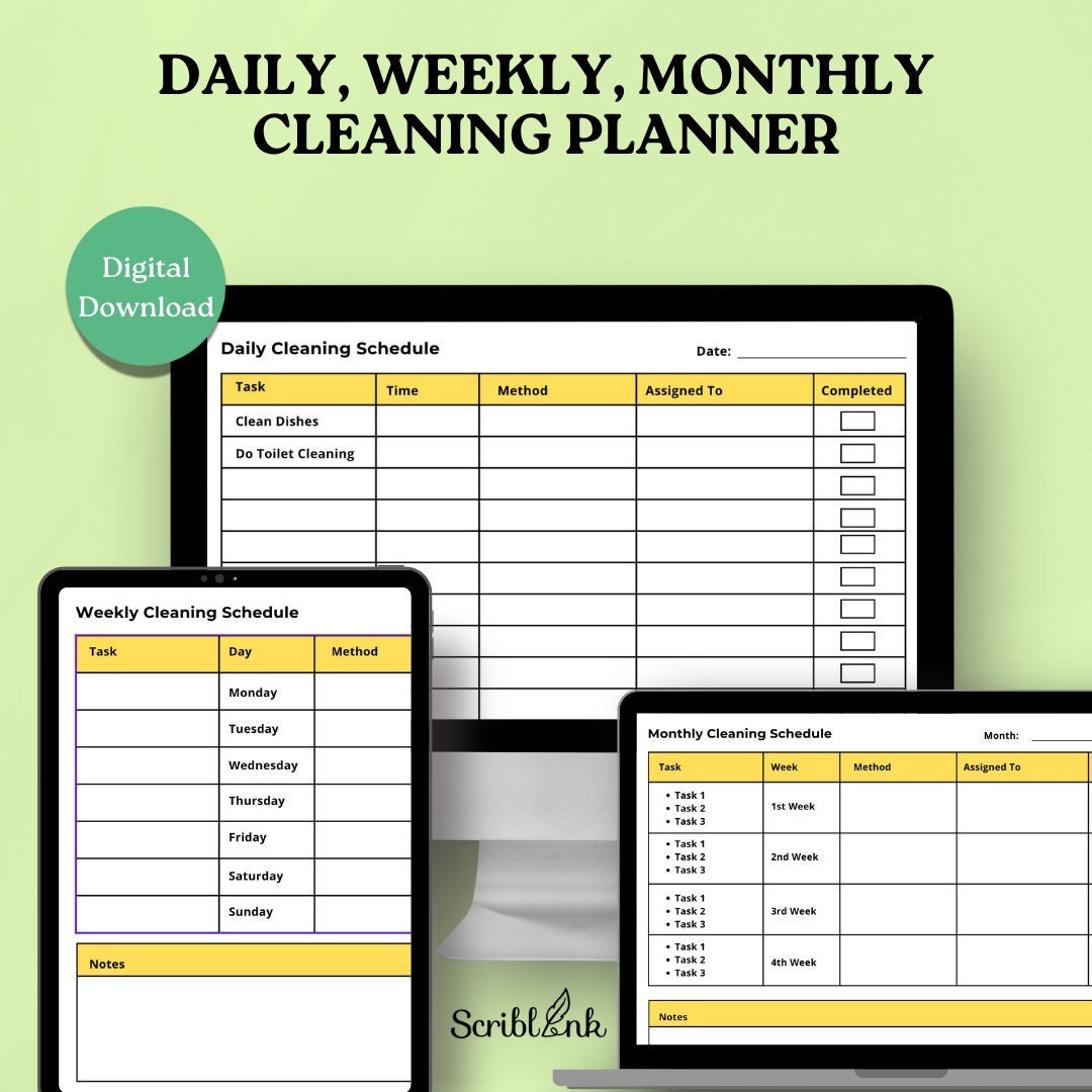 Editable Cleaning Schedule: Weekly & Monthly Planner (PDF) - Etsy