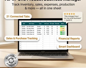 All-in-One Product Business Spreadsheet | Google Sheets Inventory Sales | Expense Tracker Small Business Template | Instant Download Excel