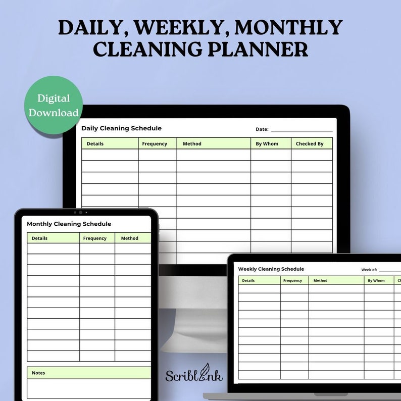 Editable Cleaning Planner Schedule, Weekly Cleaning Checklist ...