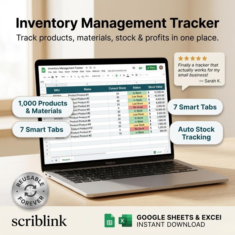 Inventory Tracker Spreadsheet | Small Business Stock Management Google ...