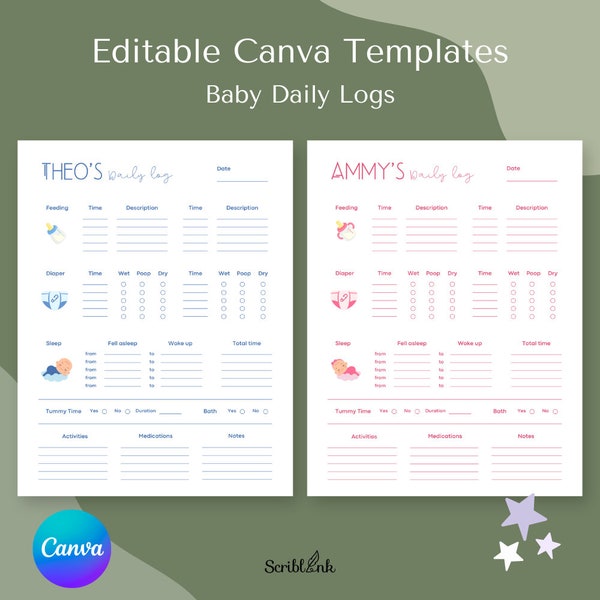 Baby Care Daily Log Canva Template, Baby Report Log, Infant Daily Log Editable, Baby Feeding Log, Baby Sleep Routine Tracker, Printable