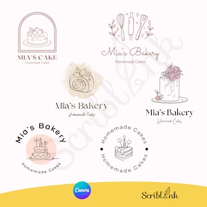 Niestandardowe logo cukierni, Canva 6 edytowalnych logo cukierni, nowoczesne logo cukierni, logo babeczki, logo cukierni, logo firmy