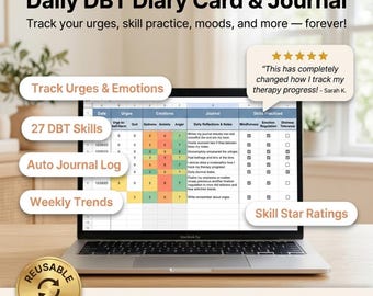 DBT Diary Card Google Sheets | Daily Mood Journal Tracker | DBT Skills Log Therapy Planner | Digital Mental Health | Instant Download
