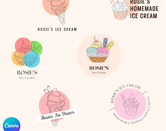 Custom Ice Cream Shop Logo, Canva 6 Editable Ice Cream Logo, Ice Cream Parlor Ice Cream Store Logo, Ice Cream Cartoon Sign Logo Design Ideas