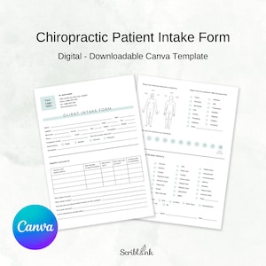 Chiropraktik neue Patienteninformationen / Geschichte / PDF Canva Vorlage zum Herunterladen, Chiropraktiker Personalisieren Patientenformular, Chiropraktor Büro