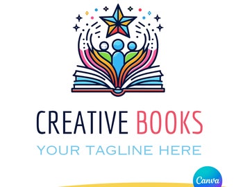 Library-Themed Logo Designs Canva 6 Editable Custom PNG SVGs for Book Lovers, Reading Graphics, Author and Writer Logos for Business Library