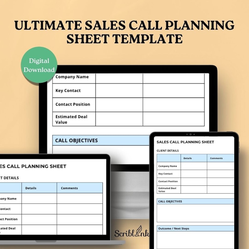 Sales Call Planning Sheet Template: Editable Sales Goal Tracker